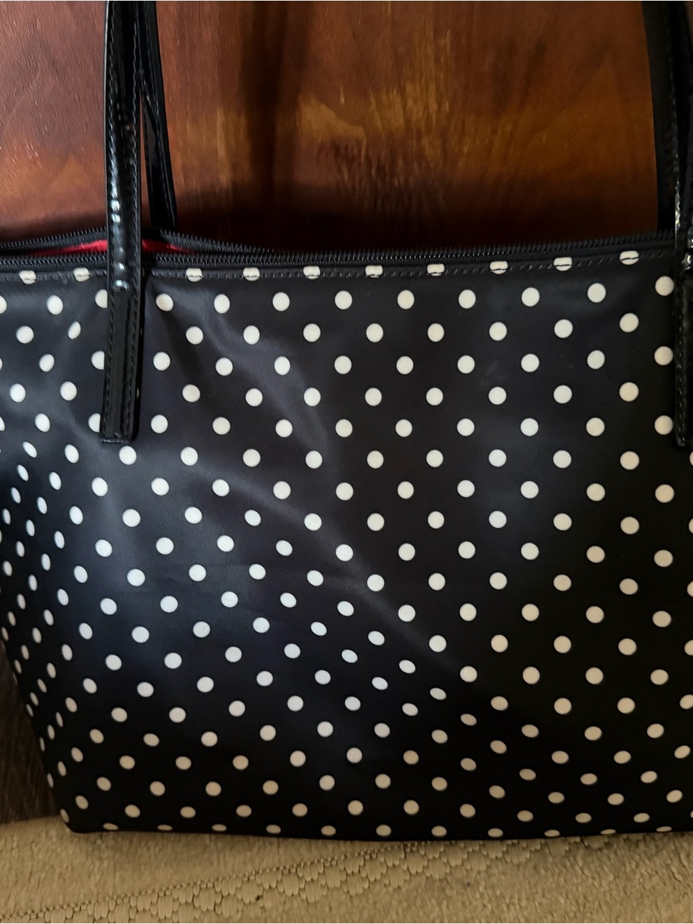 kate spade Black and White Polka Dot Tote with red Interior - Picture 2 of 5